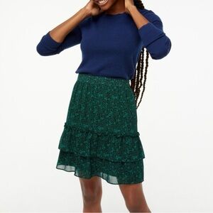 NEW J. Crew Green Floral Tiered Ruffle Mini Skirt Women’s Size Medium